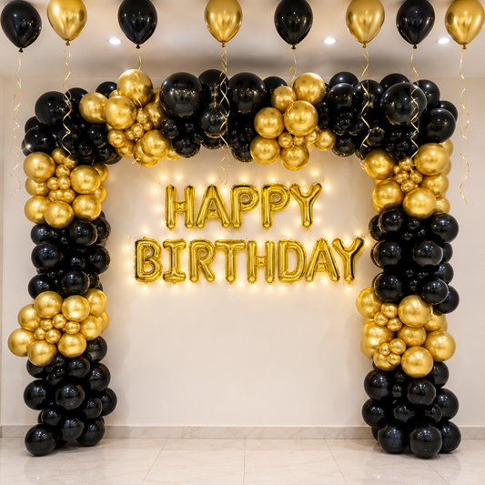 Dreamy Black and Golden Birthday Balloons Decoration at home or Club House