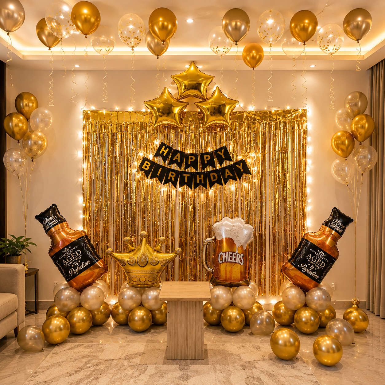 Gold and silver balloon decoration for birthday 