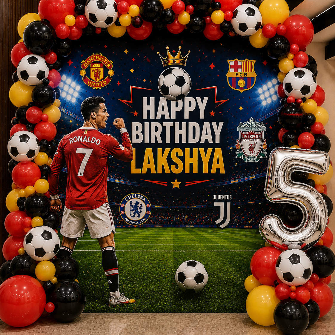 Football Theme Birthday Backdrop with Balloons in Bangalore, Hyderabad, Pune, Mumbai