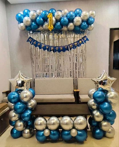 Simple and Classy Birthday Balloons Decoration at home with premium chrome colors.