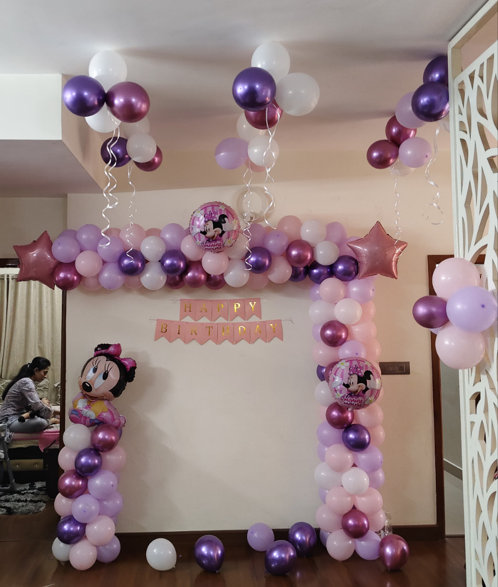 Balloon Decoration For Birthday Minnie Mouse theme Arc Design at Home