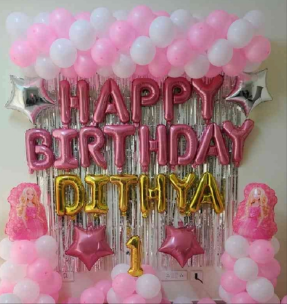 Barbie Theme Birthday Balloons Decoration at home.