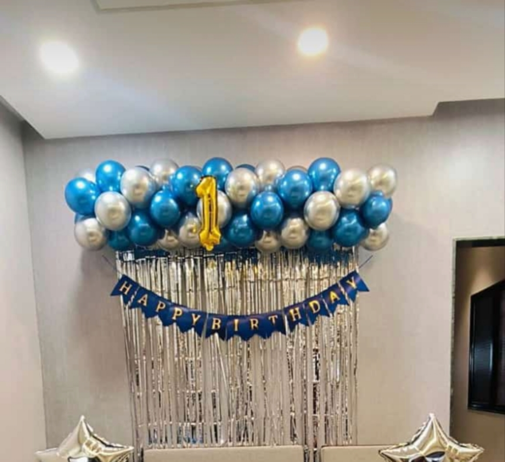 Simple and Classy Birthday Balloons Decoration at home with premium chrome colors.