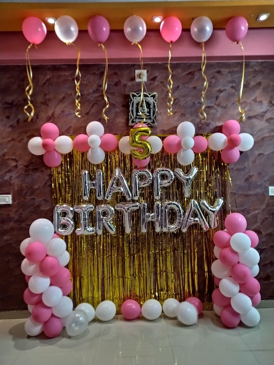 Birthday Decoration with Pink and White Balloons for Girl