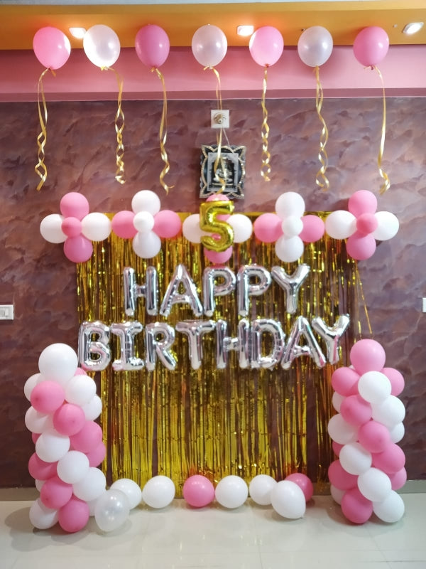 Birthday Decoration with Pink and White Balloons for Girl