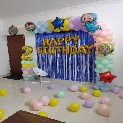 Coco Melon Theme Birthday Balloon Decoration for kids at home.