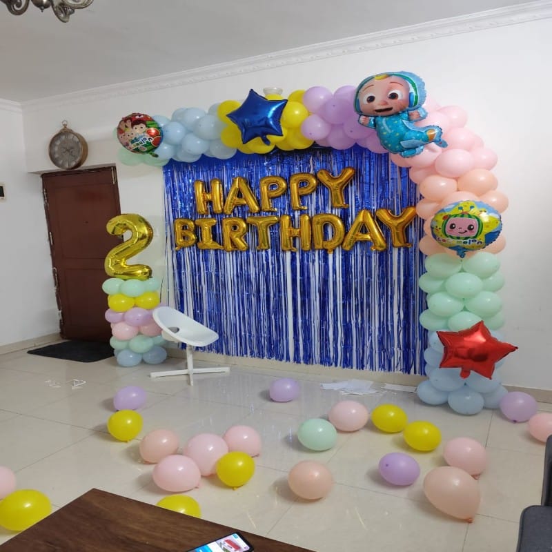 Coco Melon Theme Birthday Balloon Decoration for kids at home.