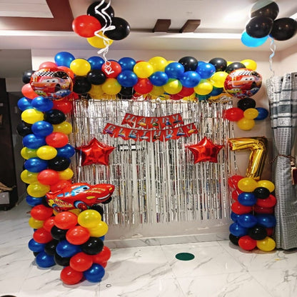 Car Theme Birthday Balloon Decoration at Home for Kids