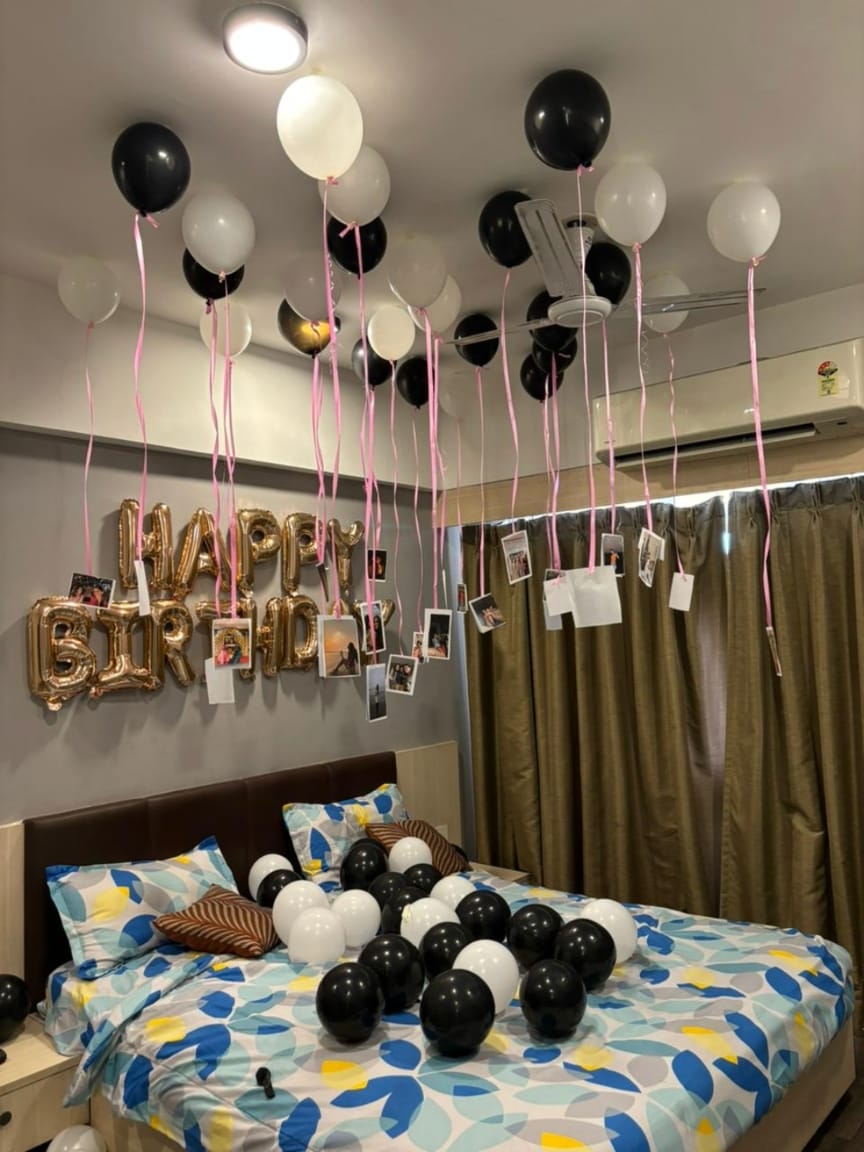 Simple and Romantic Birthday Surprise with Balloons in room for Husband