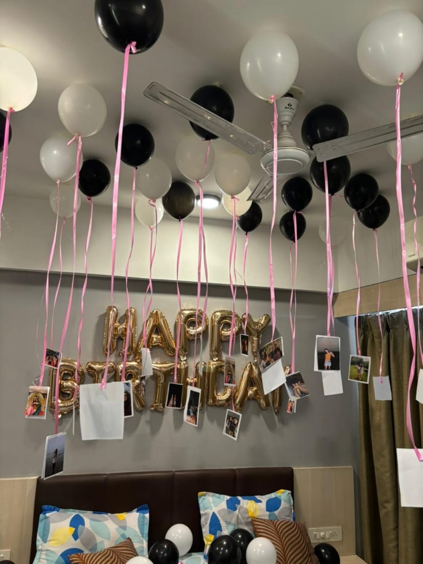 Simple and Romantic Birthday Surprise with Balloons in room for Husband