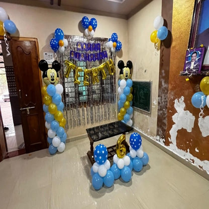 6th Birthday Balloon Decoration at home in Mickey Mouse Theme