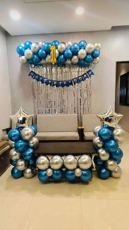 Simple and Classy Birthday Balloons Decoration at home with premium chrome colors.