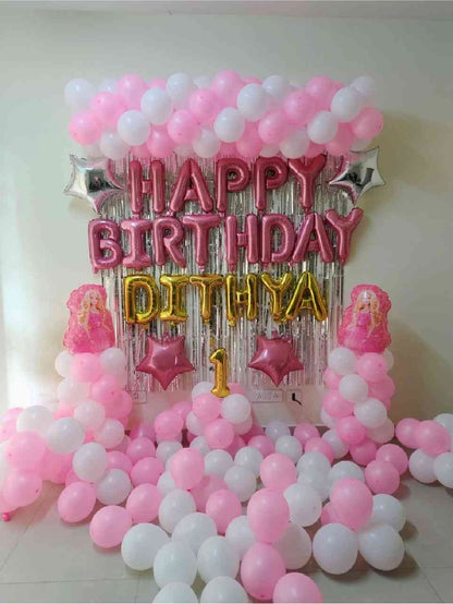 Barbie Theme Birthday Balloons Decoration at home.