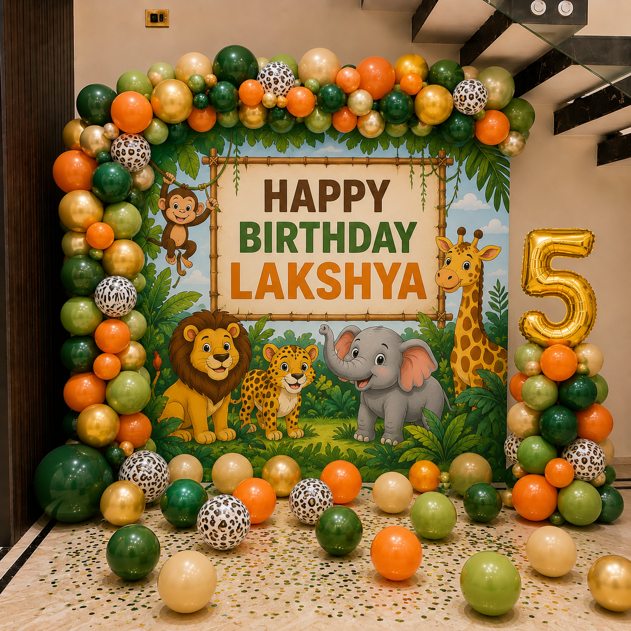 Jungle Theme Birthday Backdrop with Balloons in Bangalore, Hyderabad, Pune, Mumbai