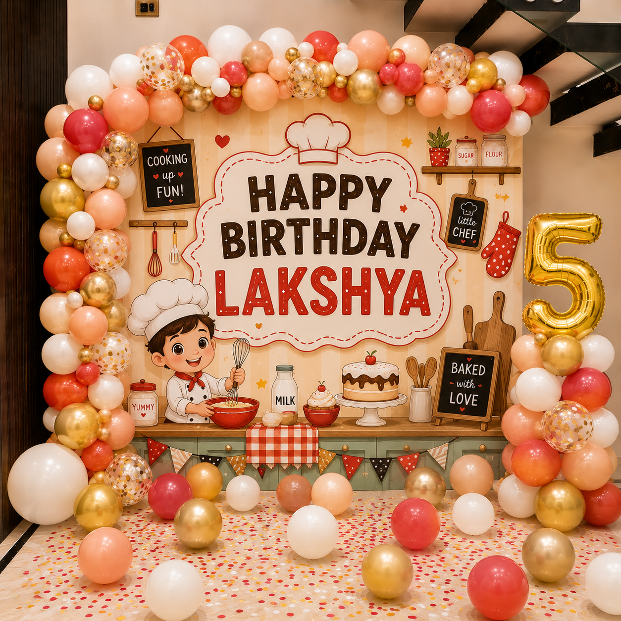 Little Chef Theme Birthday Backdrop with Balloons in Bangalore, Hyderabad, Pune, Mumbai