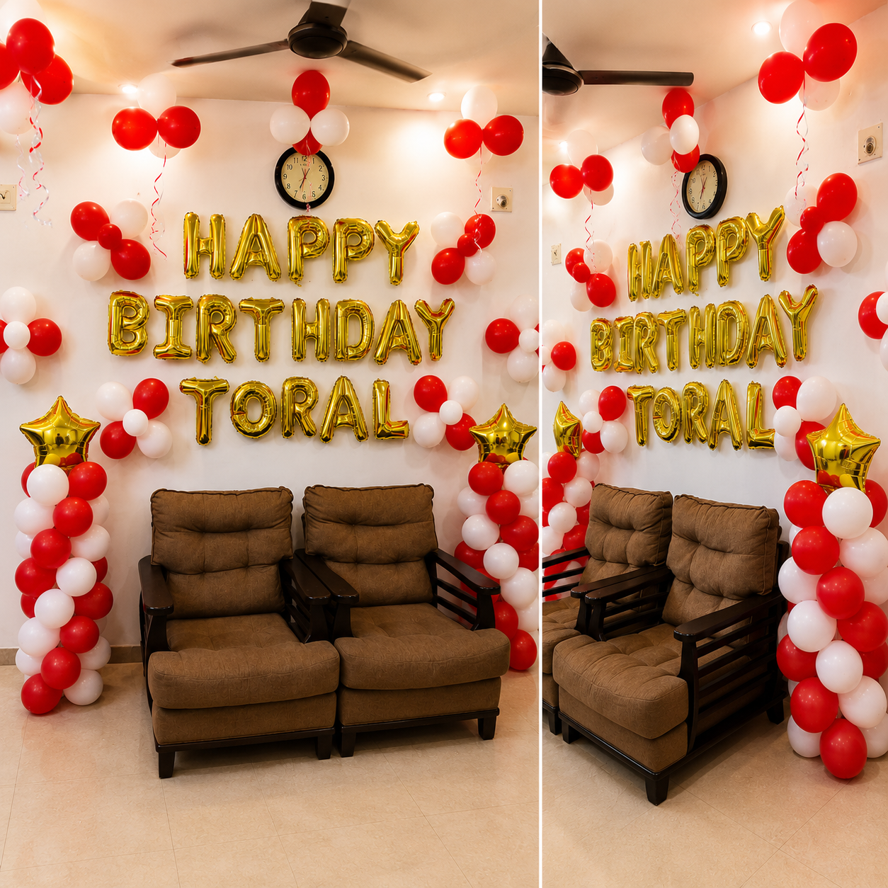 Red and white balloons decor for birthday 