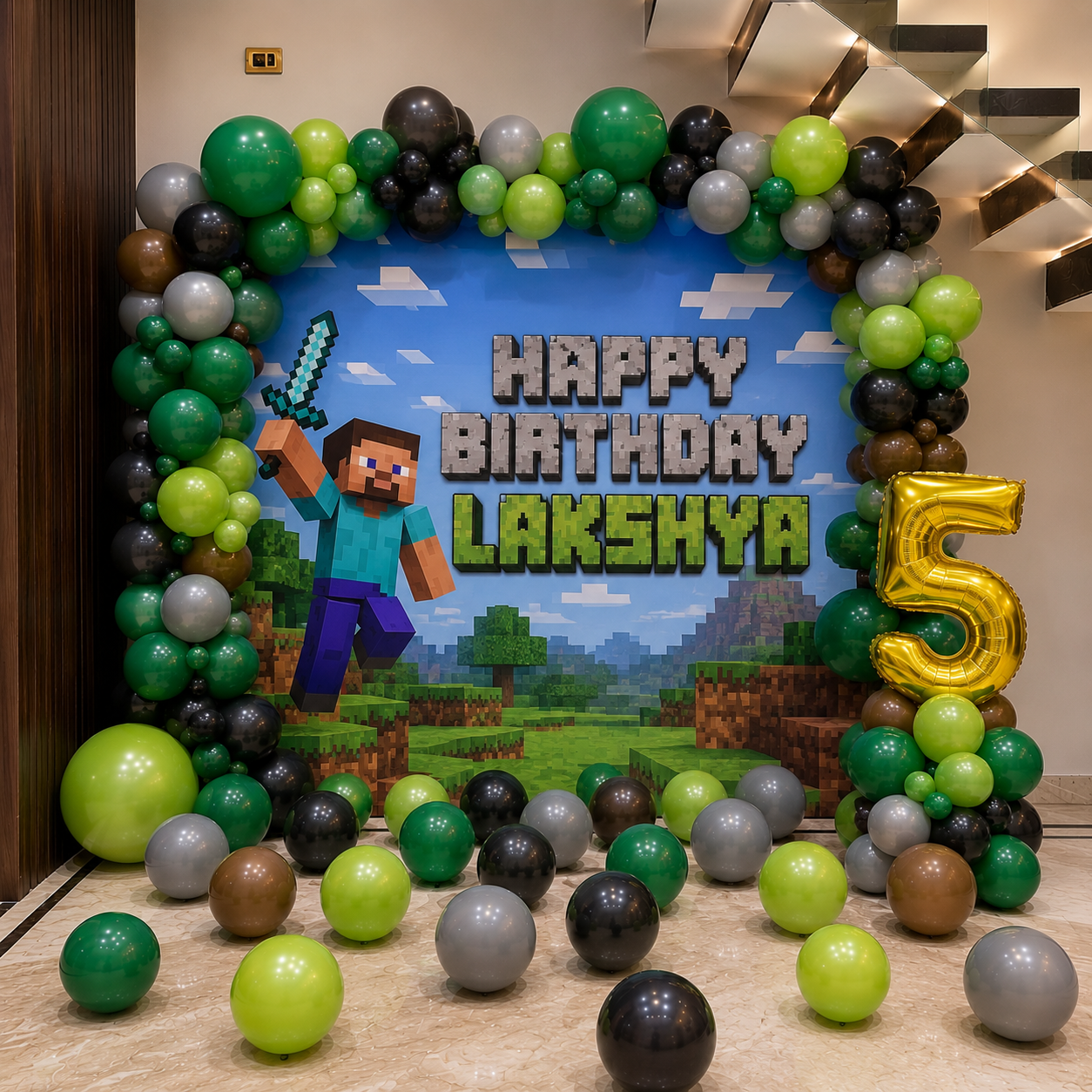Minecraft Theme Birthday Backdrop with Balloons in Bangalore, Hyderabad, Pune, Mumbai