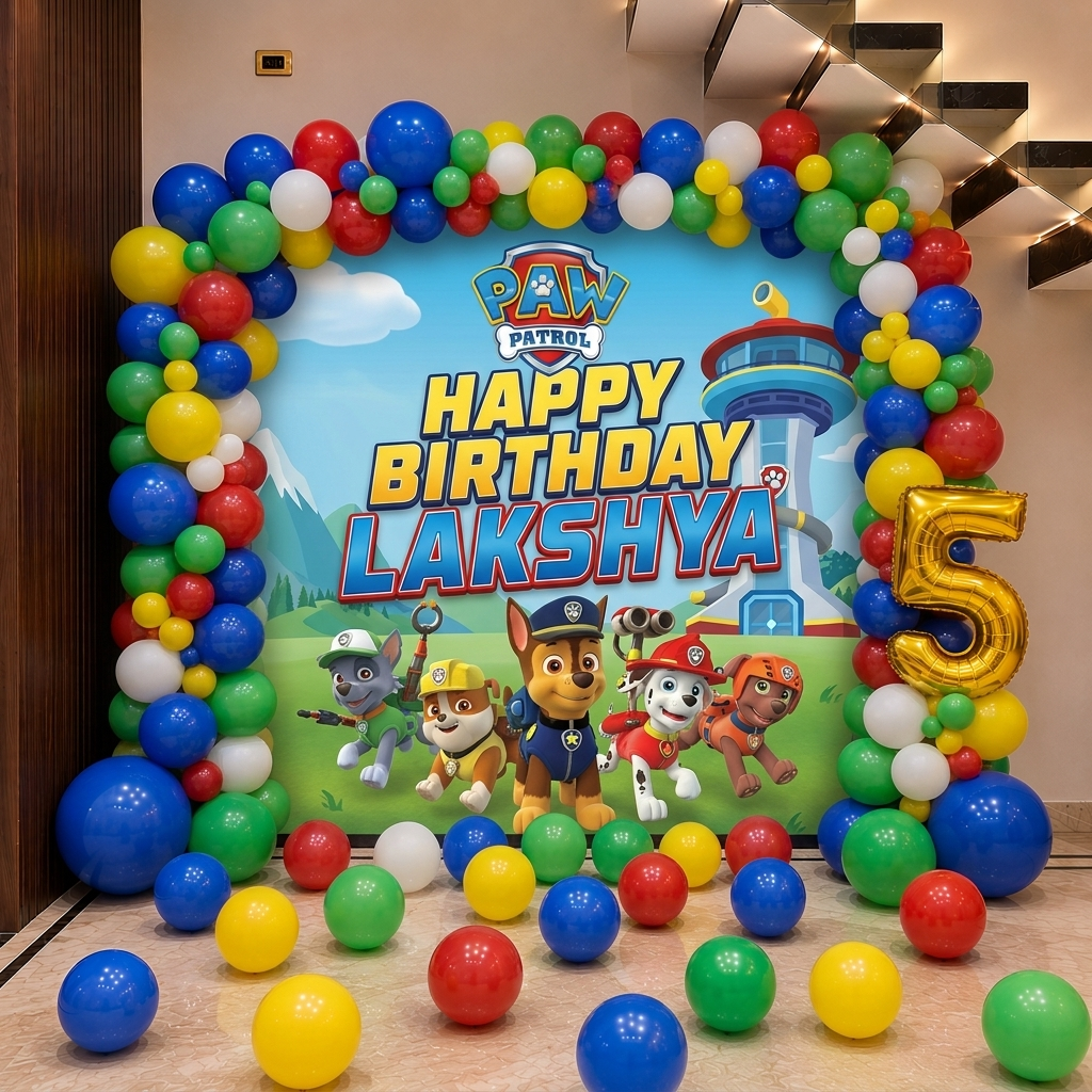 Paw Patrol Theme Birthday Backdrop with Balloons in Bangalore, Hyderabad, Pune, Mumbai