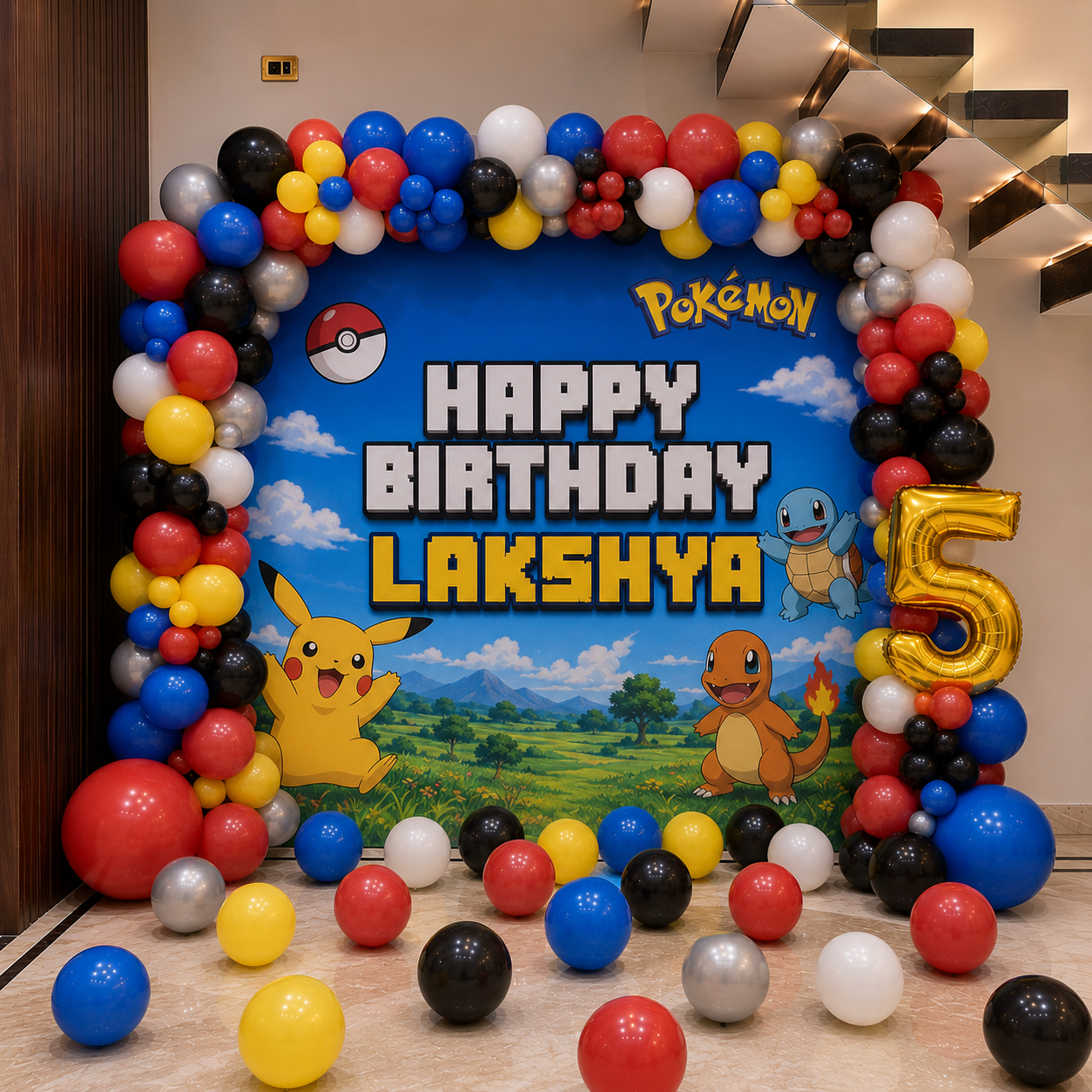 Pokemon Theme Birthday Backdrop with Balloons in Bangalore, Hyderabad, Pune, Mumbai