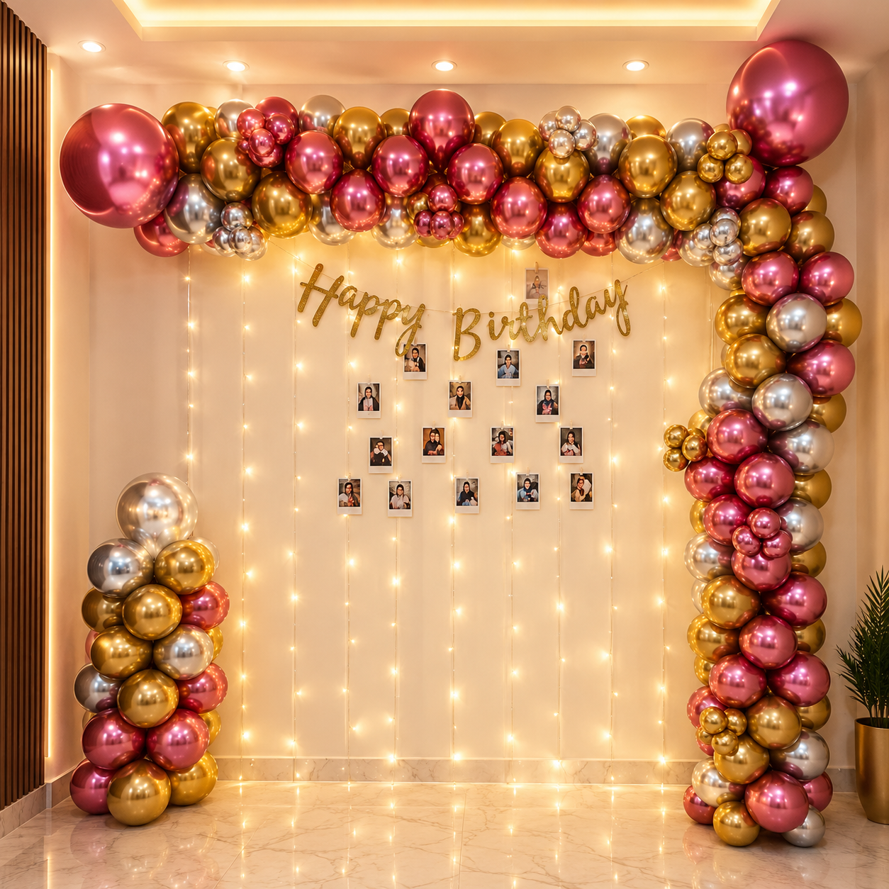 Premium Chrome Balloons Arch with Fairy lights Birthday Decoration 