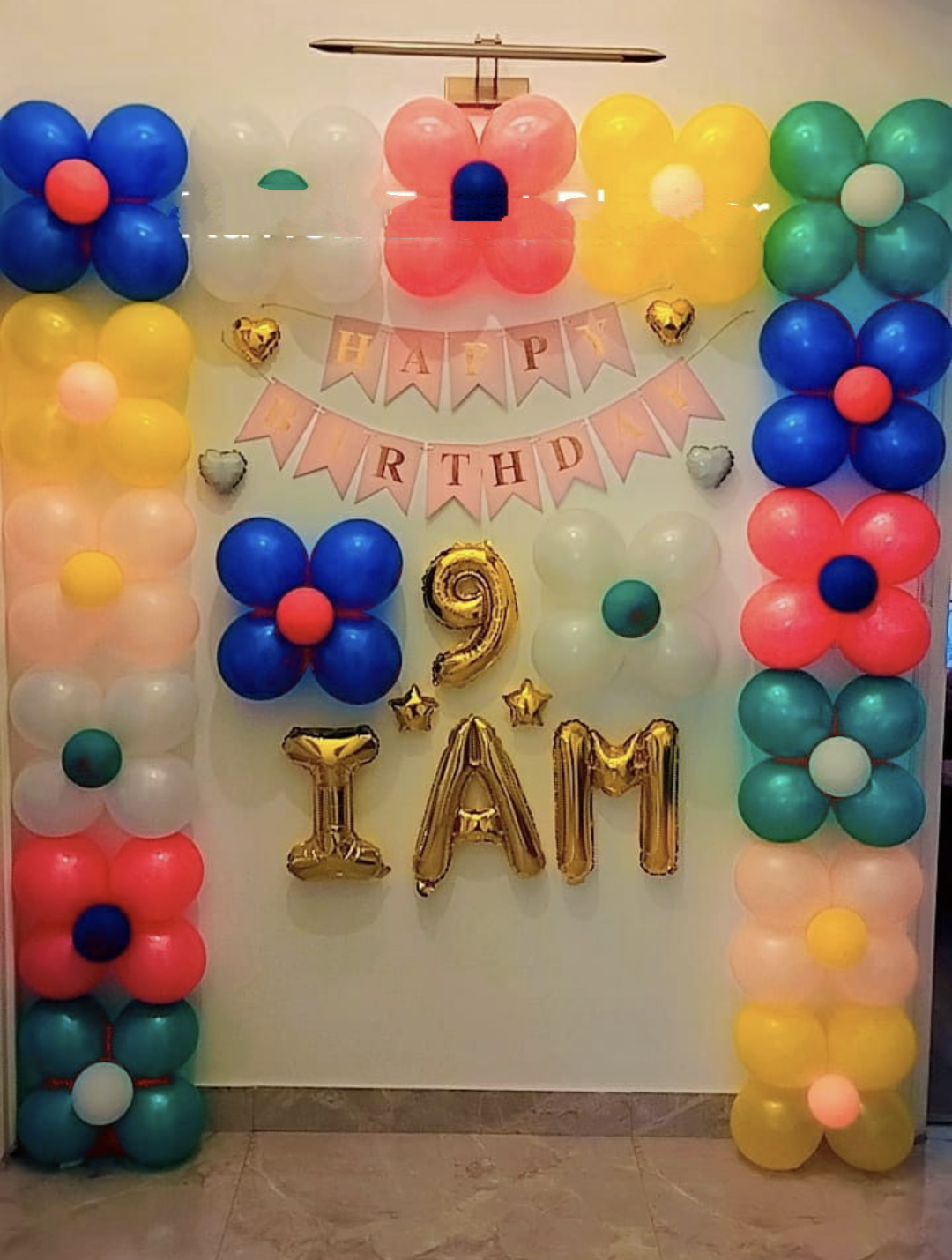 9th Birthday Simple and Colorful Balloon Decoration at home