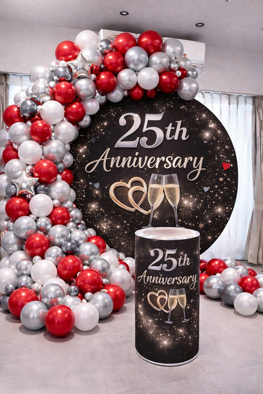 "Silver-Red Sparkle: 25 Years Of Love" Theme Decoration 