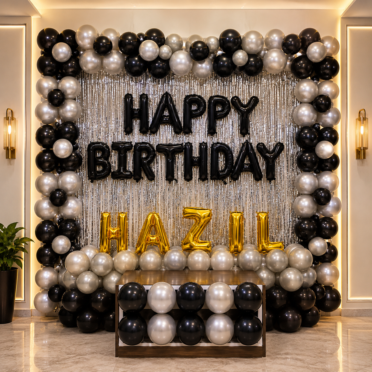 Silver and Black Balloon Decoration for Adult Birthday celebration 