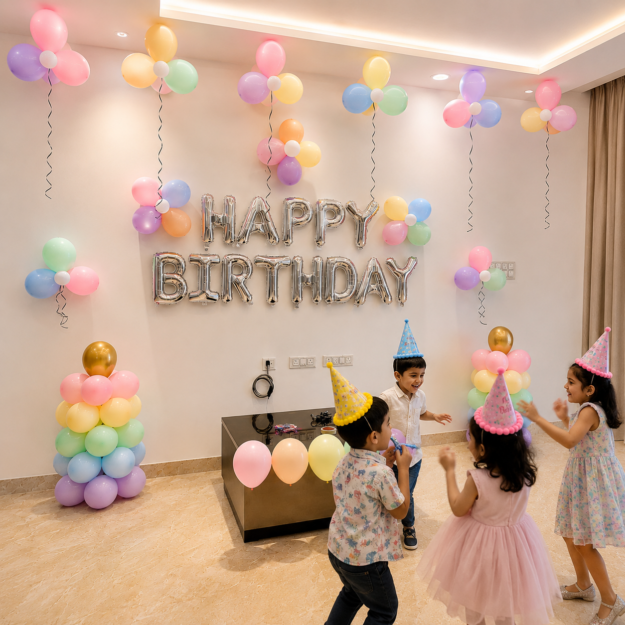 Simple and Colourful kids birthday decoration at home 