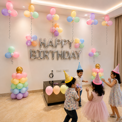 Simple and Colourful kids birthday decoration at home 