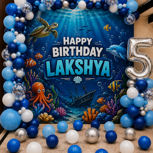 Underwater Theme Birthday Backdrop with Balloons in Bangalore, Hyderabad, Pune, Mumbai