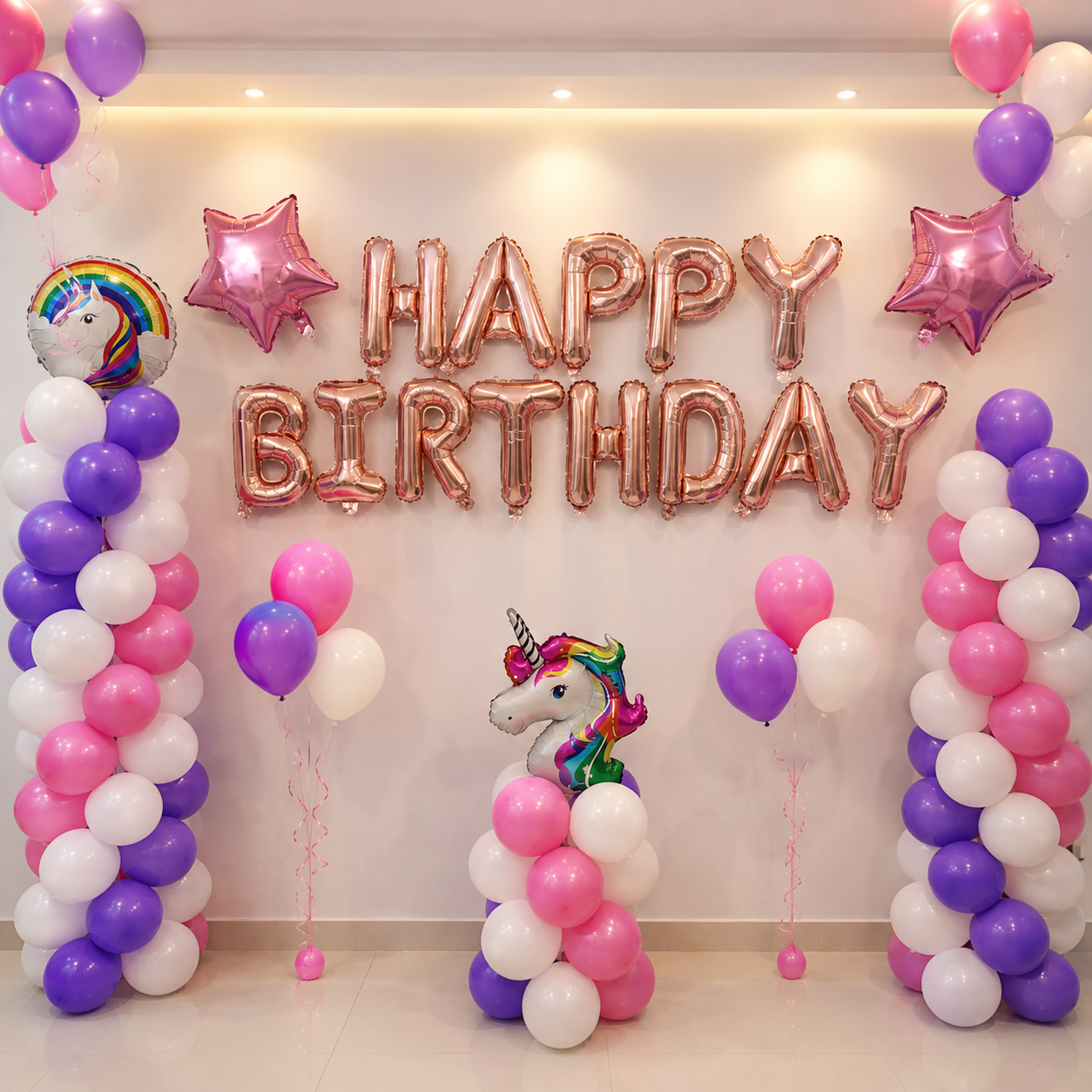 Pink and purple balloon decor 