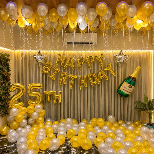 Yellow Balloon Decoration At Home for 25th Birthday Party