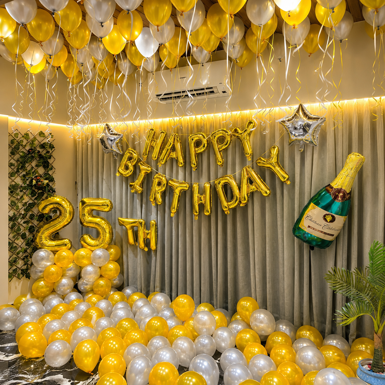 Yellow Balloon Decoration At Home for 25th Birthday Party(1)