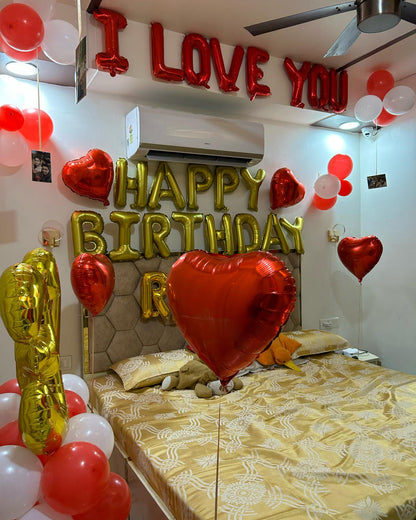 Romantic Birthday Decoration Surprise for Wife/Girlfriend in Bedroom with red balloons