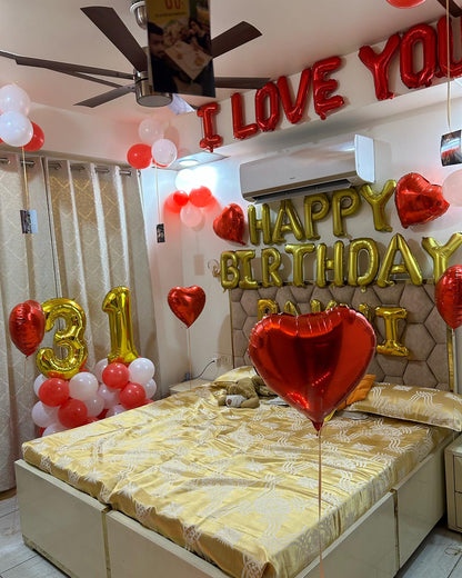 Romantic Birthday Decoration Surprise for Wife/Girlfriend in Bedroom with red balloons