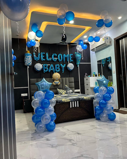 Born Baby Boy Welcome Home Balloon decoration in bedroom