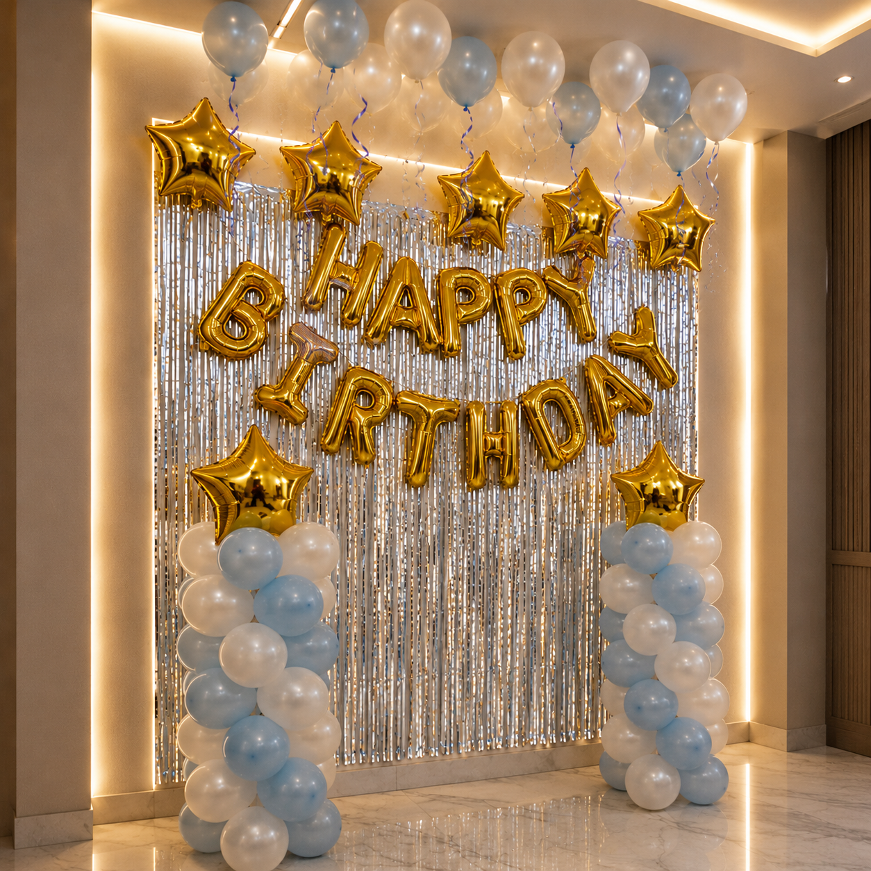 Balloon Decoration at home Blue and White Balloons