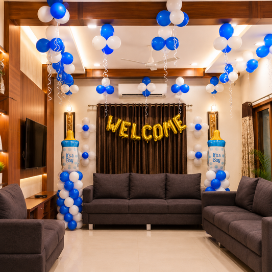 Hall Balloon Decoration for Welcoming Baby Boy