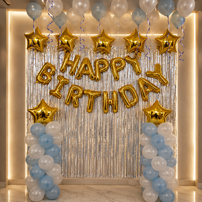 Balloon Decoration at home Blue and White Balloons