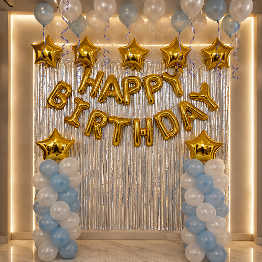 Balloon Decoration at home Blue and White Balloons