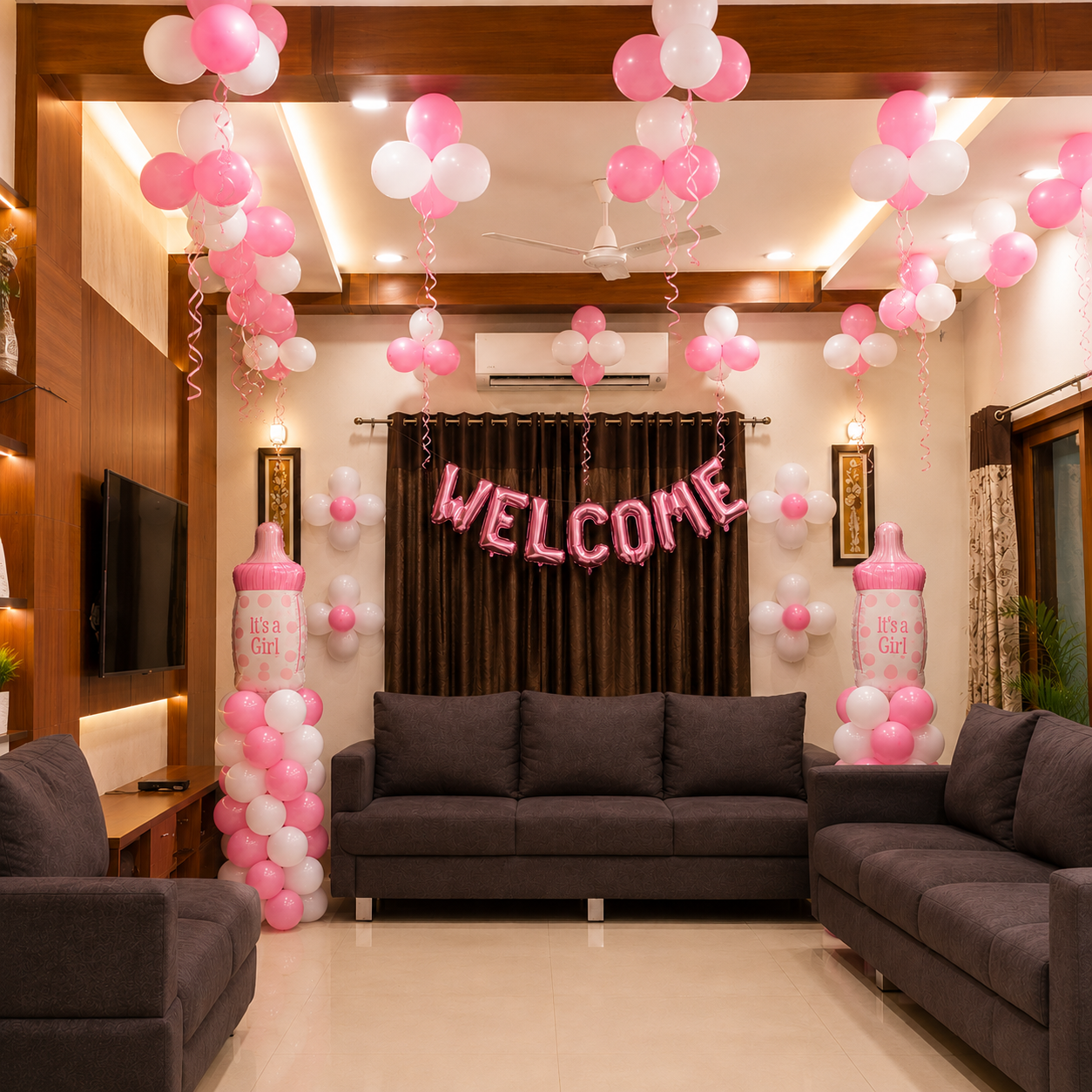 Hall Balloon Decoration for Welcoming Baby Boy