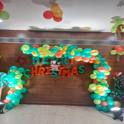 Christmas Decoration with colorful balloons and Merry Christmas Decoration Foil Balloons
