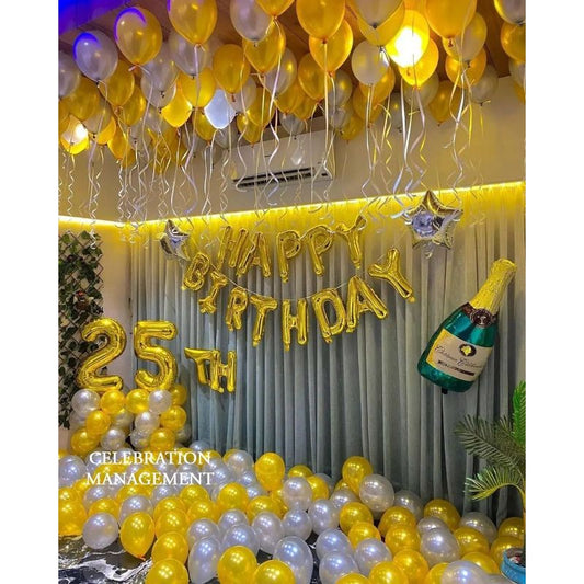 Yellow Balloon Decoration At Home for 25th Birthday Party