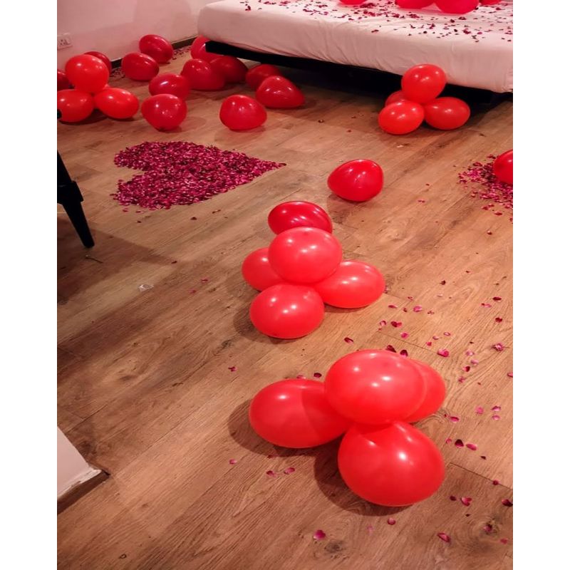 First Night Decoration with balloons and rose petals