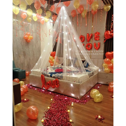 First Night Room Decoration with flowers and balloons