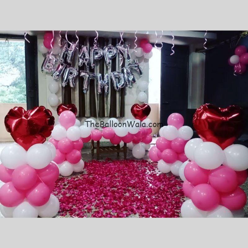 Romantic  Balloon Decoration with rose petals  Birthday Surprise