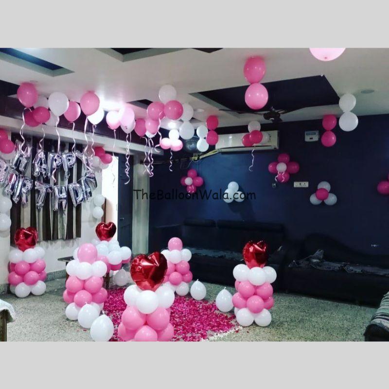 Romantic  Balloon Decoration with rose petals  Birthday Surprise