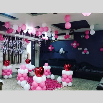 Romantic Birthday Balloon Decoration Surprise with rose petals