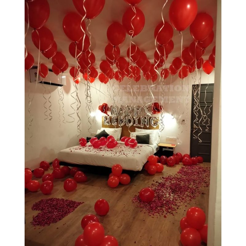 First Night Decoration with balloons and rose petals