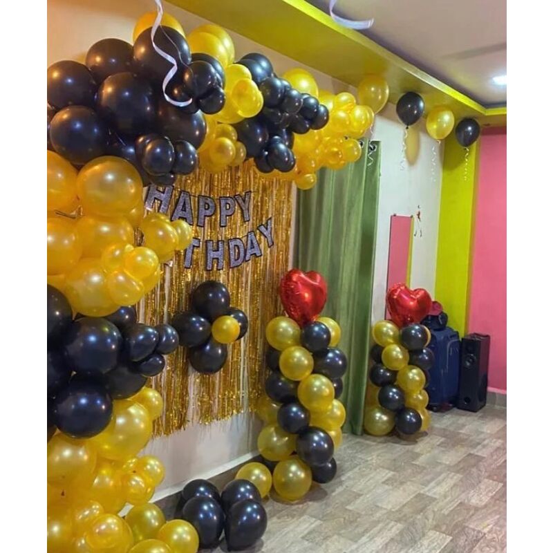 Black Gold theme Balloon Decoration for Birthday